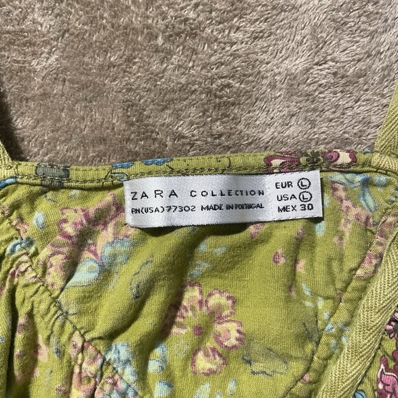Zara Dress Womens Sz Large Mini Green Sleeveless Summer Floral Romantic - Picture 2 of 6